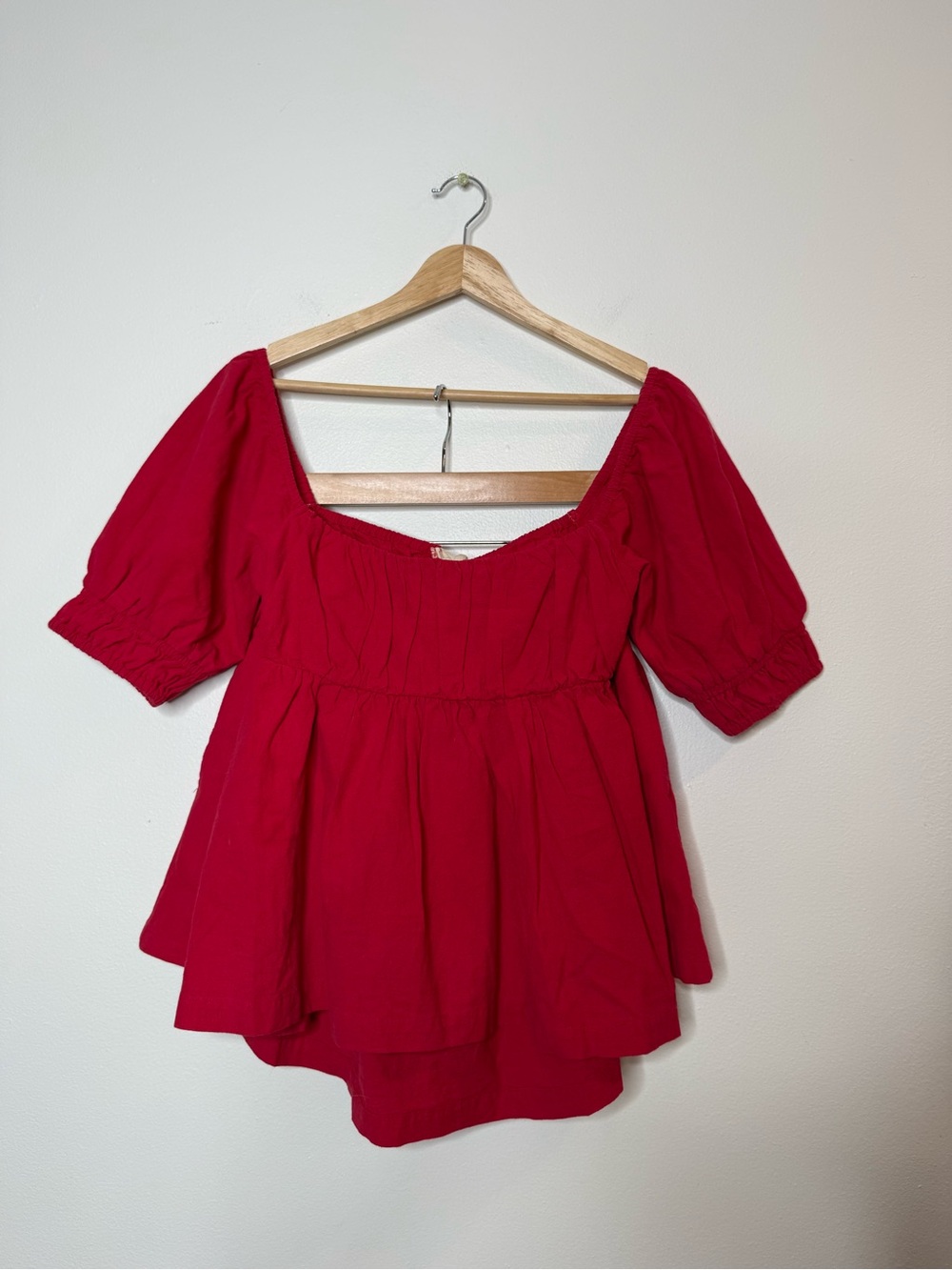 Free People Free-est Donnie Short Set cherry red mini short puff sleeve peplum